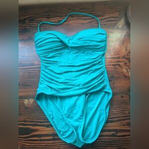 La Blanca Ruched One-Piece Swimsuit | Size 6 | Teal Blue
